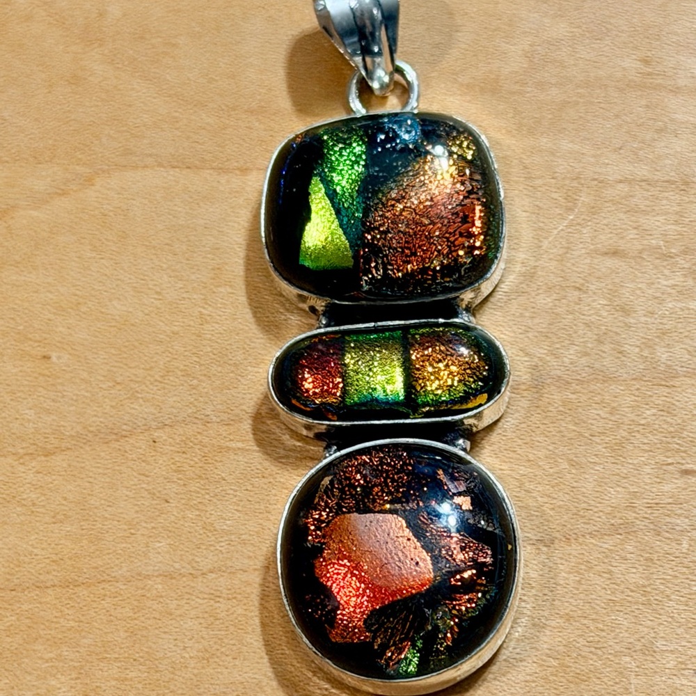 Elegant Orange/Yellow Dichroic Glass Pendant Necklace
